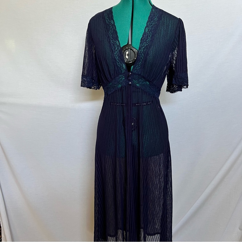 Elegant Navy Lace Sheer Robe